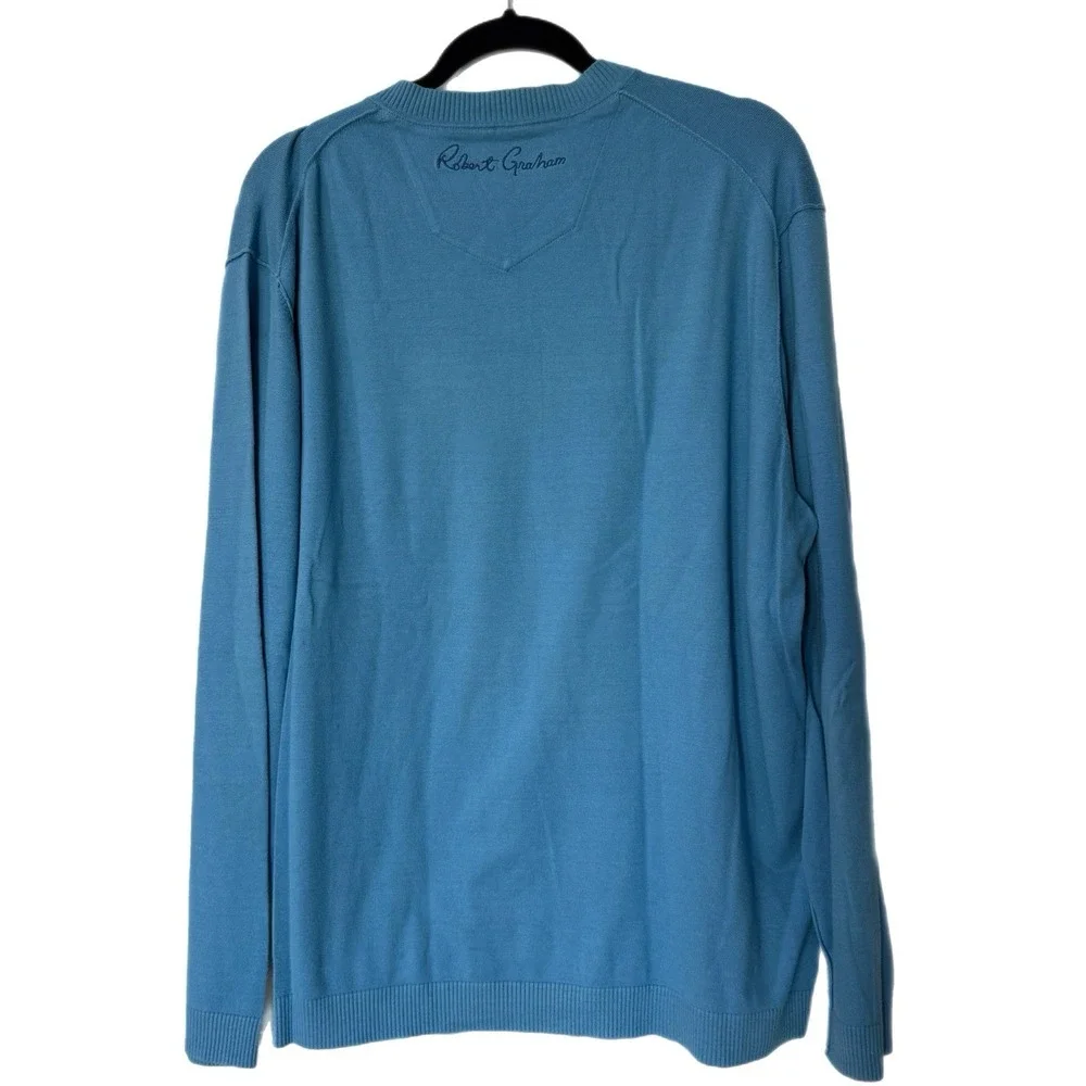 Robert Graham Sweater Men's XL Light Blue Classic Fit Wool V Neck - Picture 2 of 5